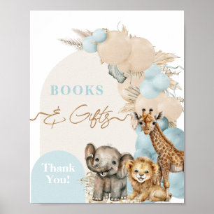 Affiche Safari Animal Boho Blue Balloon Baby shower garçon