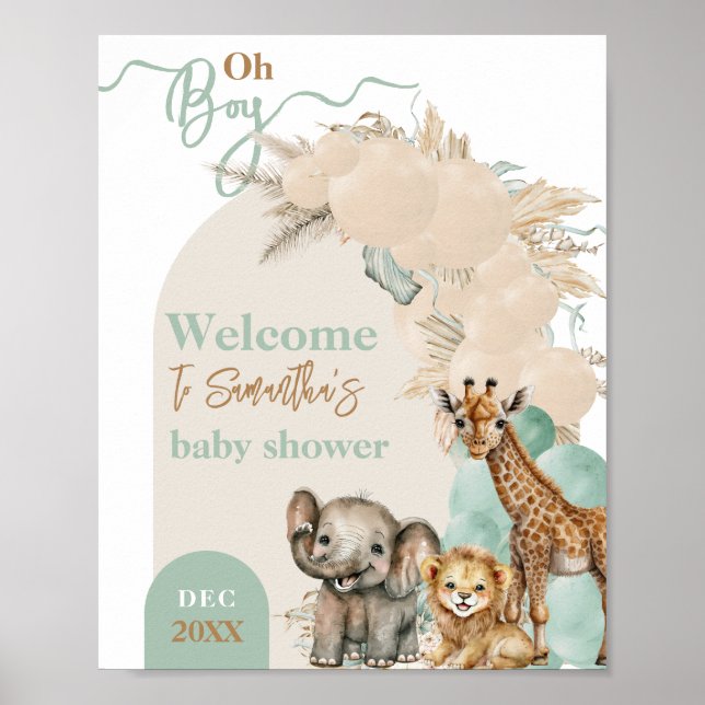 Affiche Safari animal Boho Oh Boy Baby shower Bienvenue (Devant)