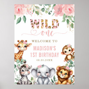 Affiche Safari Animal Wild One Floral 1er Anniversaire Bie