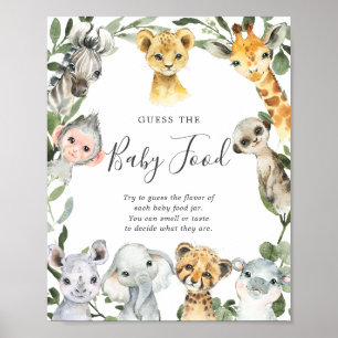 Affiche Safari Animaux Baby shower Devinez La Nourriture P