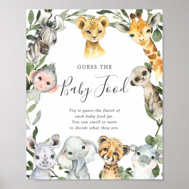 Affiche Safari Animaux Baby shower Devinez La Nourriture P (Devant)