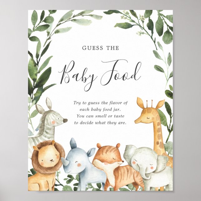 Affiche Safari Animaux Baby shower Devinez La Nourriture P (Devant)