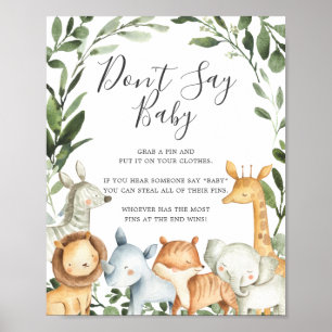 Affiche Safari Animaux Baby shower Ne pas dire bébé signe