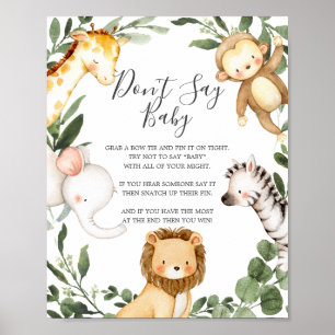 Affiche Safari Animaux Baby shower Ne pas dire bébé signe