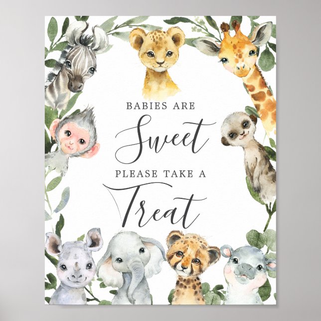 Affiche Safari Animaux Baby showers Bébés sont doux signe (Devant)