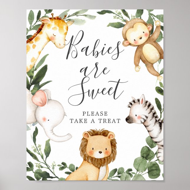 Affiche Safari Animaux Baby showers Bébés sont doux signe (Devant)