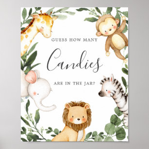 Affiche Safari Animaux Baby showers Devinez Combien De Can