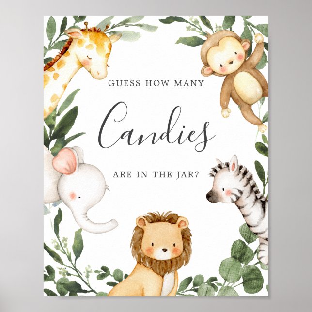 Affiche Safari Animaux Baby showers Devinez Combien De Can (Devant)