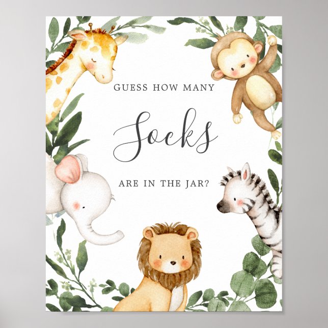 Affiche Safari Animaux Baby showers Devinez Combien De Cha (Devant)
