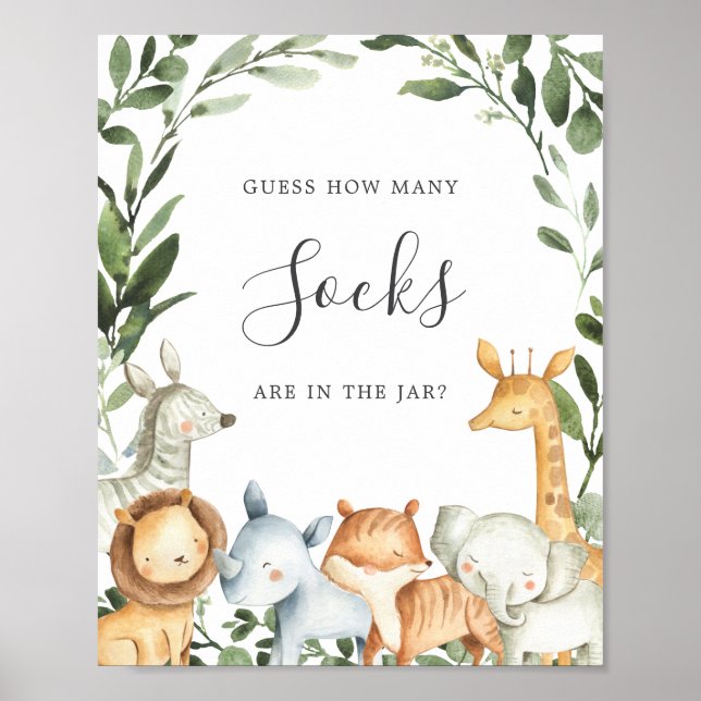 Affiche Safari Animaux Baby showers Devinez Combien De Cha (Devant)