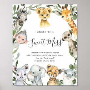 Affiche Safari Animaux Baby showers Devinez Le Mess Sweet