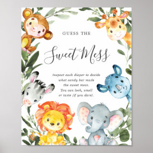 Affiche Safari Animaux Baby showers Devinez Le Mess Sweet
