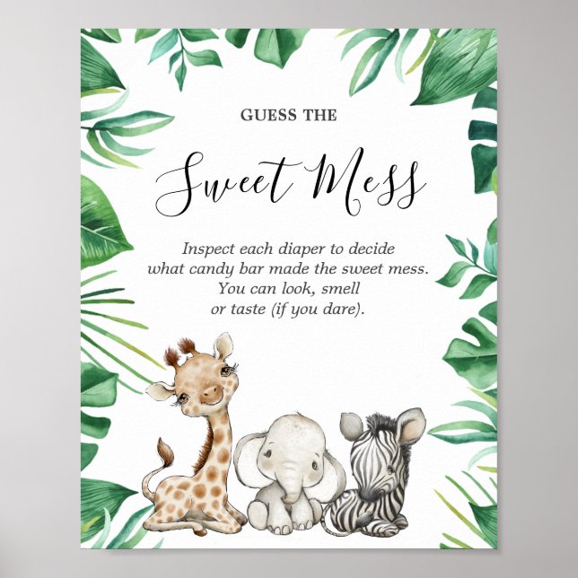 Affiche Safari Animaux Baby showers Devinez Le Mess Sweet (Devant)