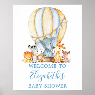 Affiche Safari Animaux Blue Balloon Baby shower Bienvenue