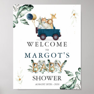 Affiche Safari Animaux Conduits Par Baby shower Verdure