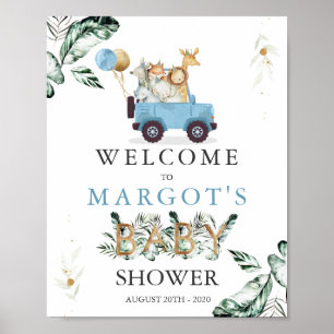 Affiche Safari Animaux Conduits Par Baby shower Verdure
