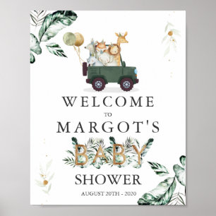 Affiche Safari Animaux Conduits Par Baby shower Verdure