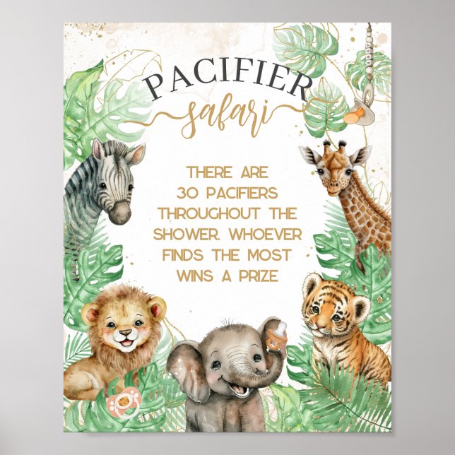 Affiche Safari animaux Tropical Shower pacifier jeu de cha (Devant)