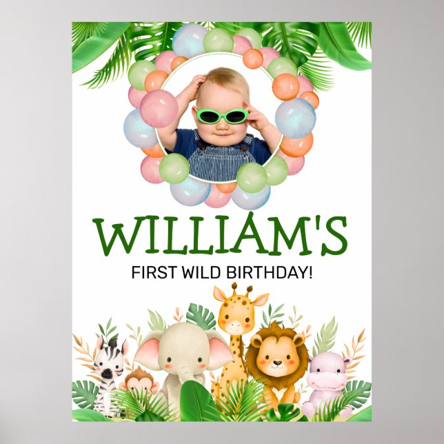 Affiche Safari ANIMAUX Wild One Birthday PHOTO (Devant)