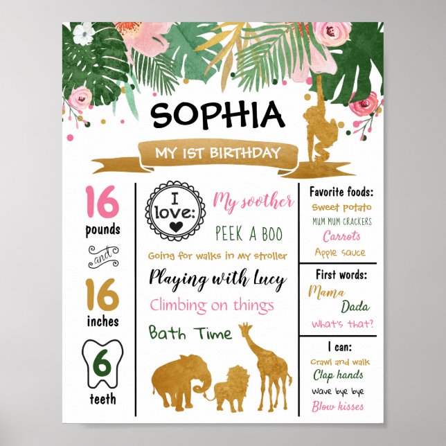 Affiche Safari Animaux Wild One First Birthday Milestones (Devant)