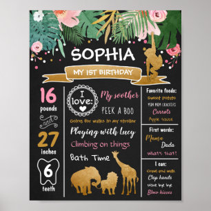 Affiche Safari Animaux Wild One First Birthday Milestones