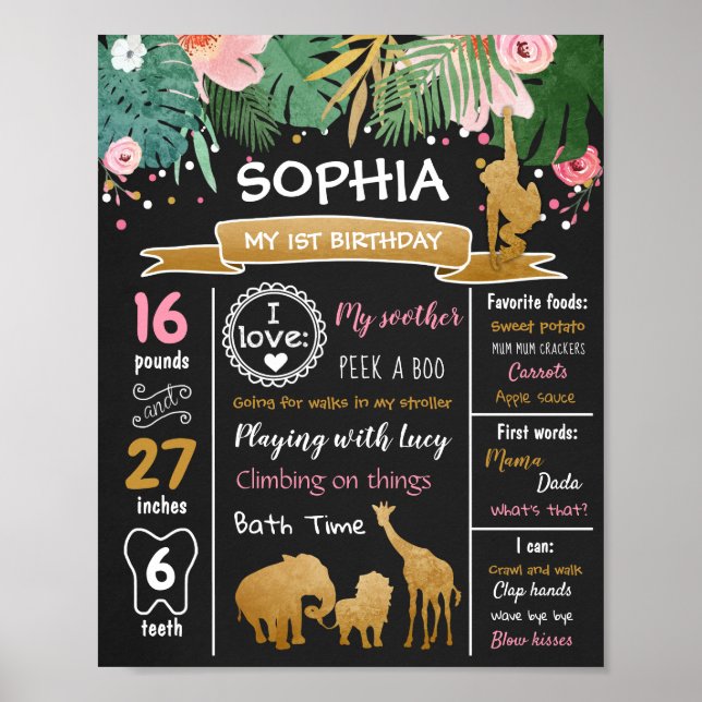 Affiche Safari Animaux Wild One First Birthday Milestones (Devant)