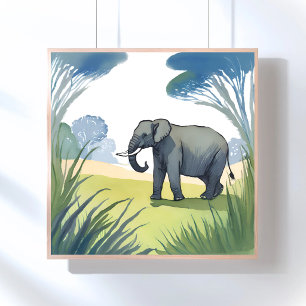 Affiche Safari aux éléphants Aquarelle de belle nature