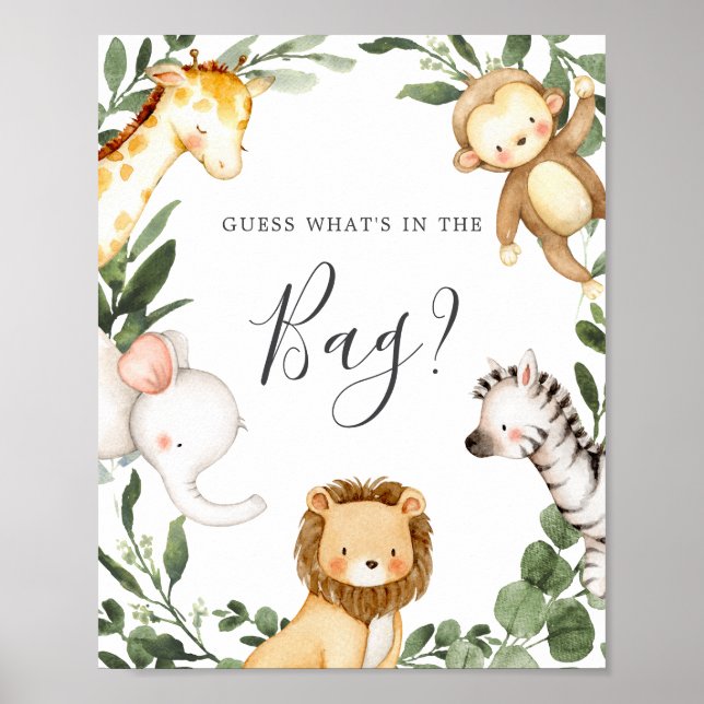 Affiche Safari Baby shower Devinez ce qu'il y a dans le je (Devant)
