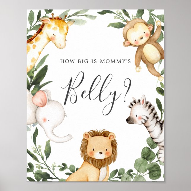 Affiche Safari Baby shower Devinez la taille du ventre de  (Devant)