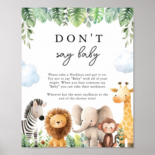 Affiche Safari Baby shower Ne pas dire jeu de bébé (Devant)