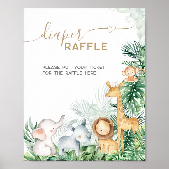 Affiche Safari Bébé Animaux Baby shower Déchets Raffle (Devant)