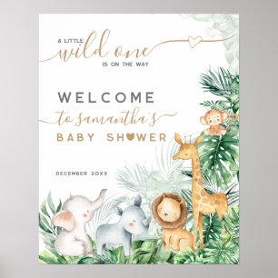 Affiche Safari Bébé Animaux Végétation Baby shower bienven