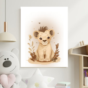 Affiche Safari Boho Neutre Lion Chambre Enfants