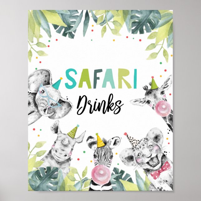 Affiche Safari Boissons Fête Animaux Garçon Signal d'anniv (Devant)