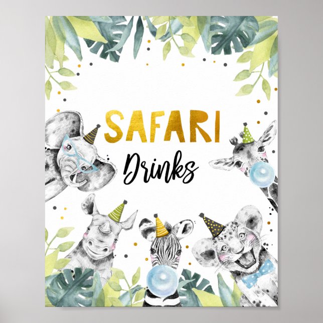 Affiche Safari Boissons Safari Party Animaux Anniversaire (Devant)
