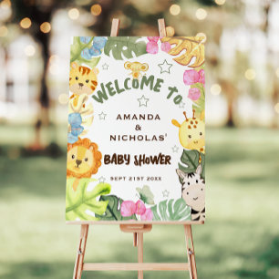 Affiche Safari Botanique Animaux Baby shower mignon Bienve