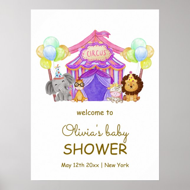Affiche Safari Circus Carnival Baby shower de ballon Bienv (Devant)