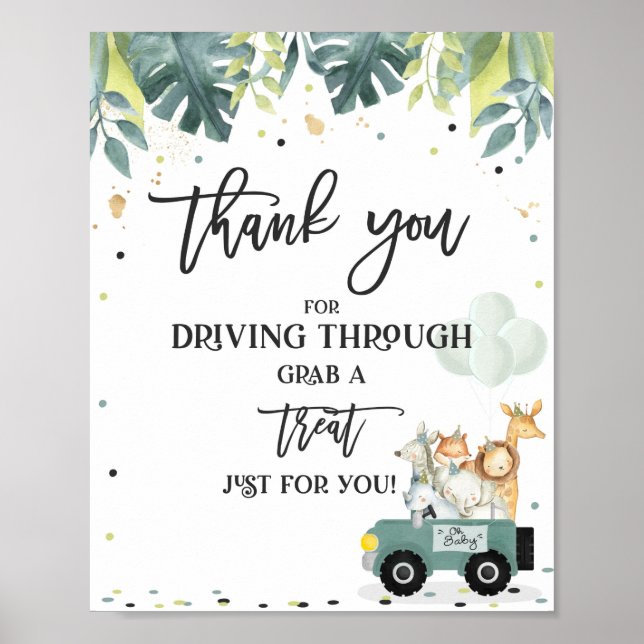 Affiche Safari Drive By Baby shower Treat Favoriser Sign (Devant)