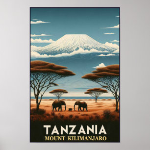 Affiche Safari du Mont Kilimanjaro - Tanzanie Vintage Voya