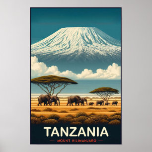 Affiche Safari du Mont Kilimanjaro - Tanzanie Vintage Voya