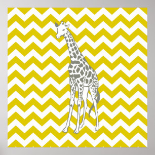 Affiche Safari Golden Poppy Chevron avec Giraffe Pop Art