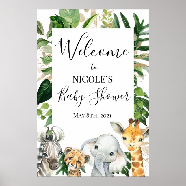 Affiche Safari Green Foliage Baby shower de bienvenue (Devant)