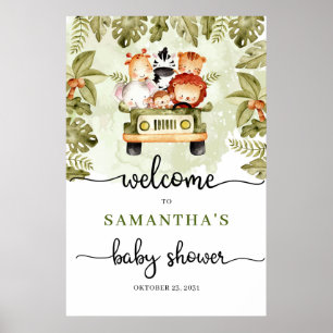 Affiche Safari jungle animaux camion baby shower accueil