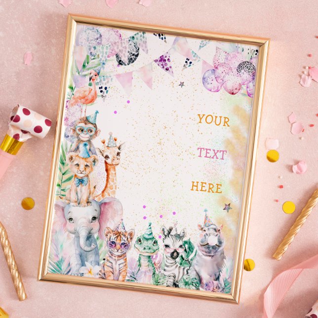 Affiche Safari Jungle Animaux Fille sauvage Fête d'anniver (Créateur téléchargé)