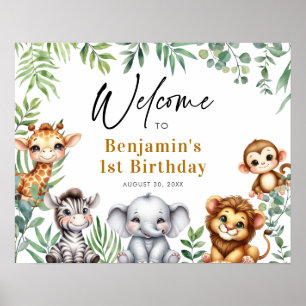 Affiche Safari Jungle Animaux Garçon 1er anniversaire Bien