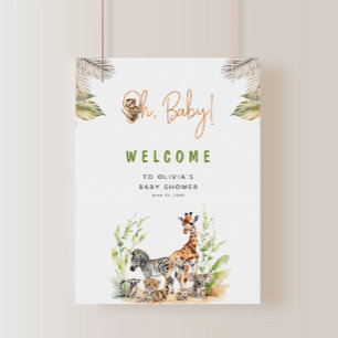 Affiche Safari Jungle Baby Animaux Baby shower Bienvenue