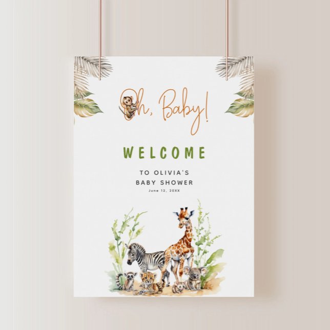 Affiche Safari Jungle Baby Animaux Baby shower Bienvenue (Créateur téléchargé)