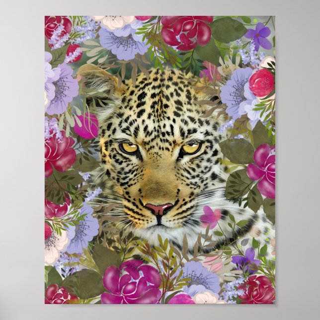 Affiche Safari Jungle Florale Peinture léopard (Devant)