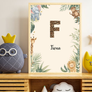 Affiche Safari Jungle Monogramme Personnalisé F Crèche