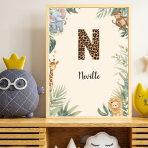 Affiche Safari Jungle Monogramme Personnalisé N Nounours